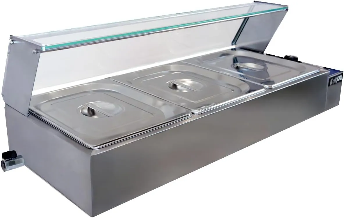 KuKoo commercial stainless steel bain marie hot food warmer buffet display unit.