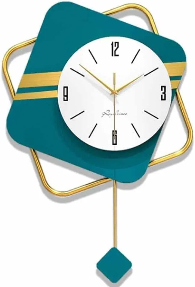 Large mechanical pendulum wall clock with luminous industrial design for kitchen and living room decor.