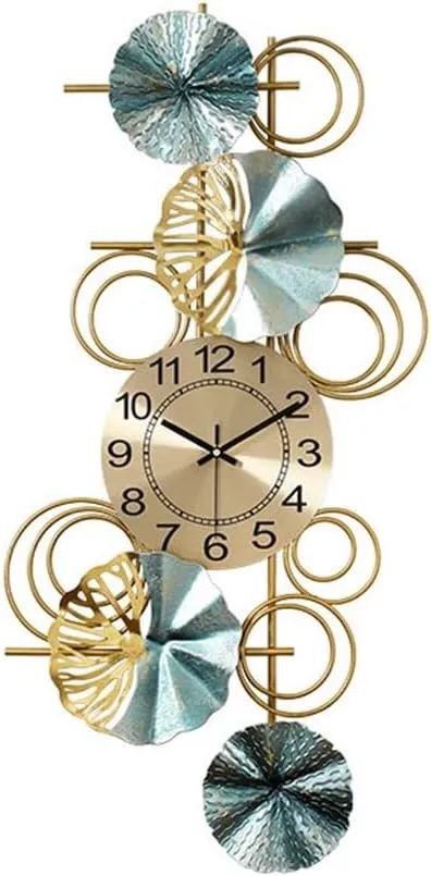 Lotus leaf silent wall clock with large digital gold art design for home decor.