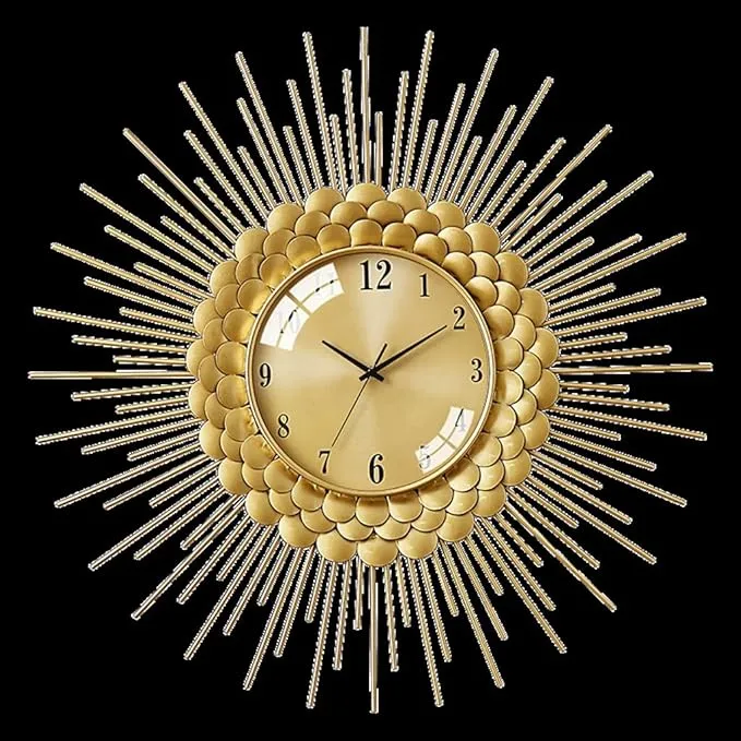 Modern gold wall clock with Nordic metal design for living room home decor.