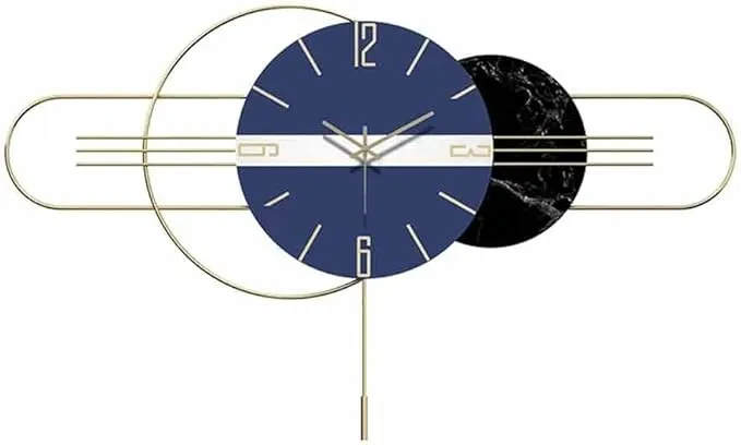 Modern large metal wall clock with swinging silent iron design for home decor.
