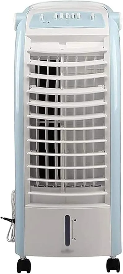 Portable 3-speed evaporative air cooler with quiet operation and built-in humidifier in a home office setting