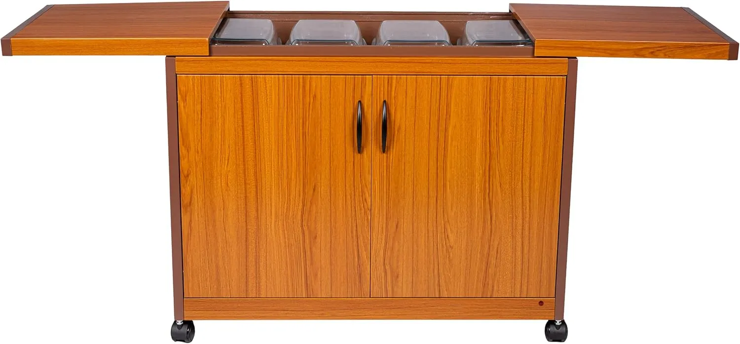 Premium commercial freestanding stainless steel 4-dish food warmer trolley for buffet display.