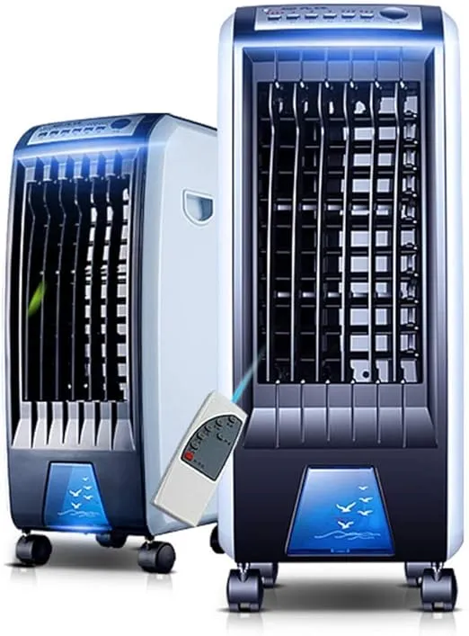 Remote-controlled bladeless AC fan with 3-speed oscillating evaporative cooler and double tank