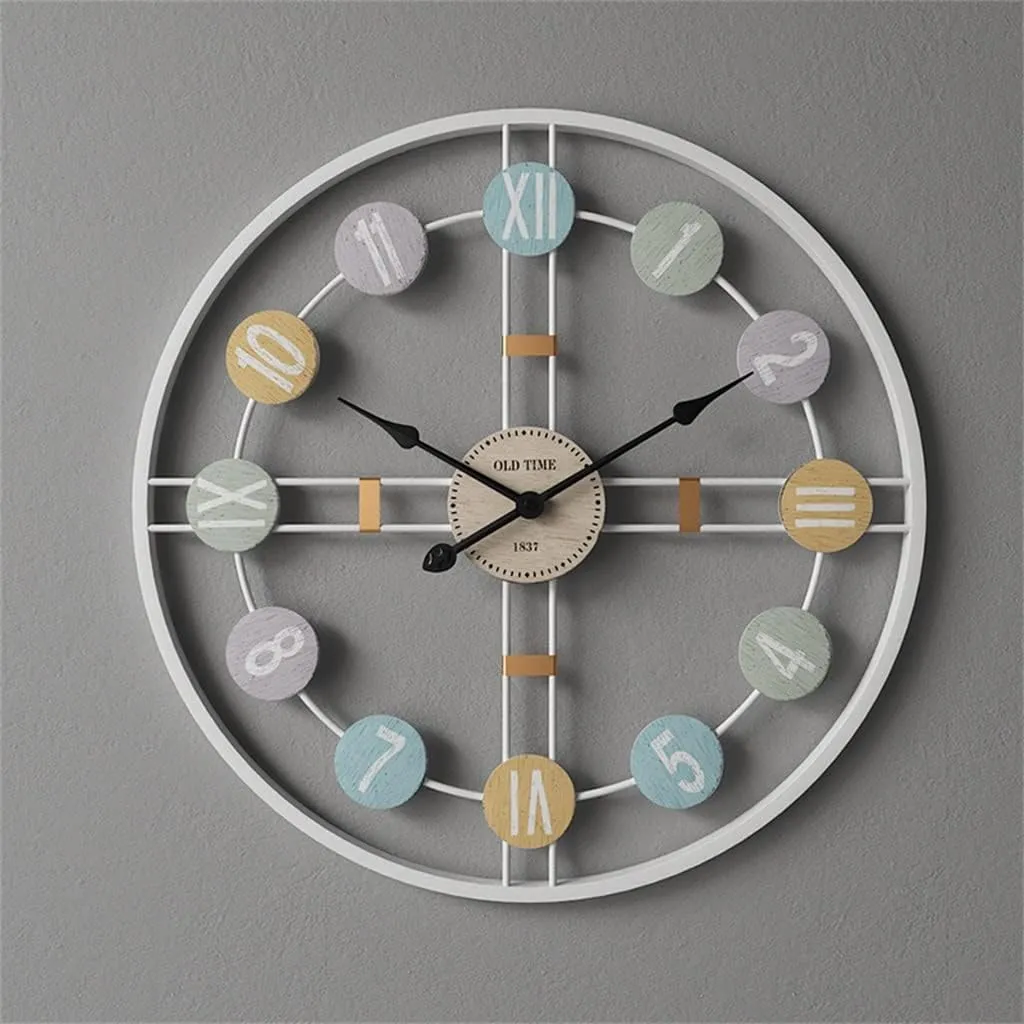 Retro metal wall clock with silent modern design for digital-style room and home decor.
