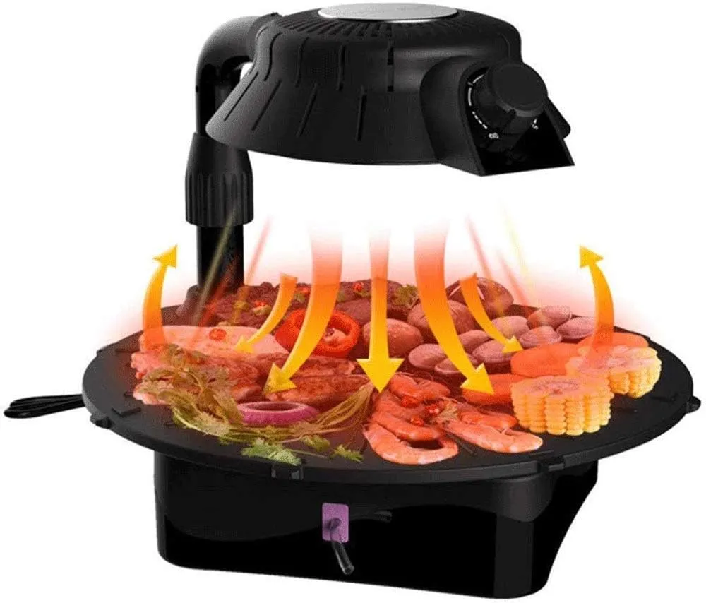 Samnuerly smokeless electric barbecue grill with nonstick cooking plate for indoor use.
