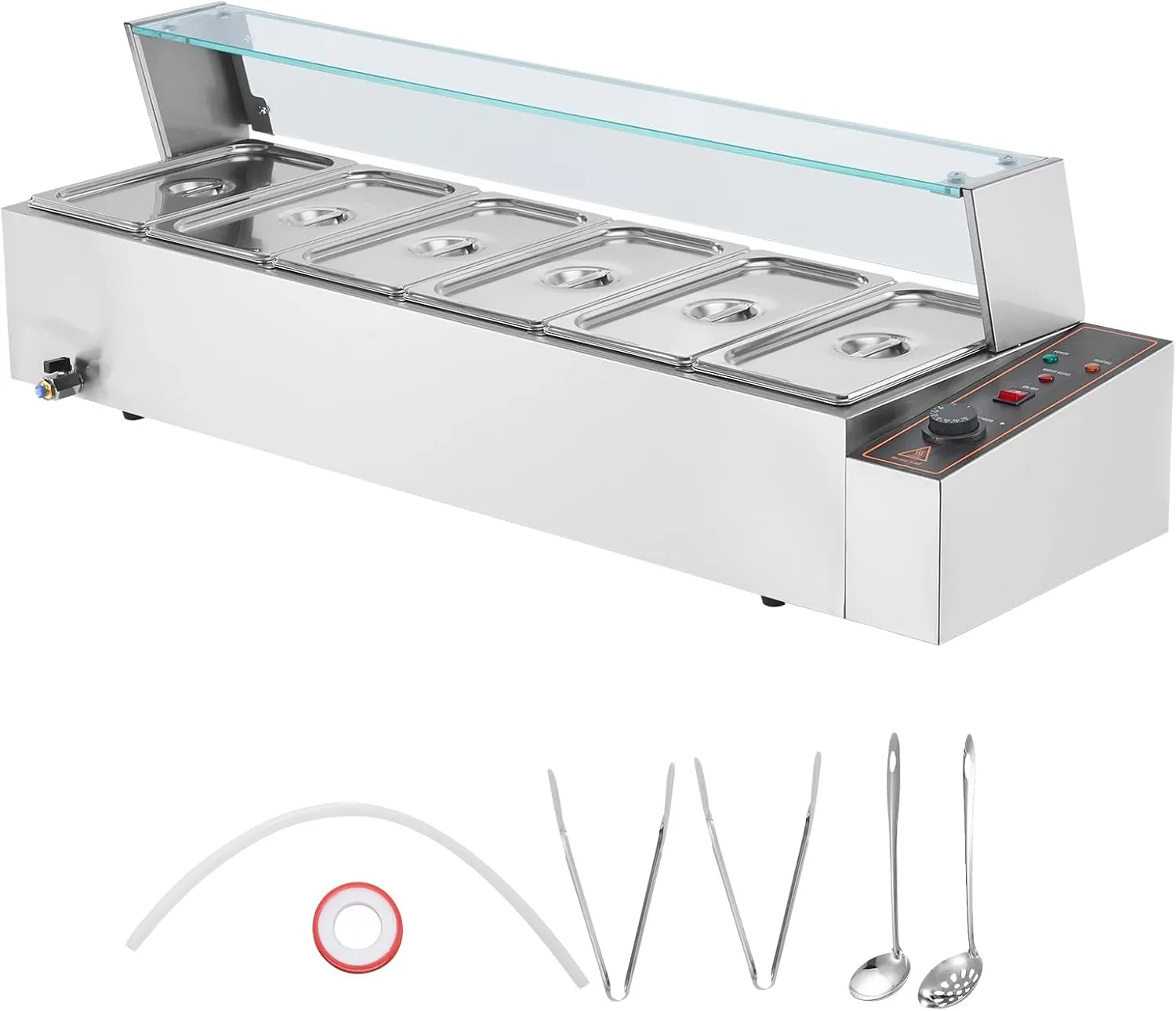 Stainless steel electric countertop bain marie buffet warmer for commercial hot food display.
