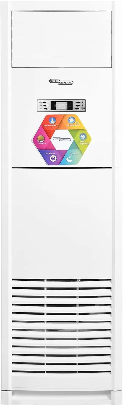Super General 3 Ton floor-standing split AC with 36,000 BTU, auto-restart, and sleep mode