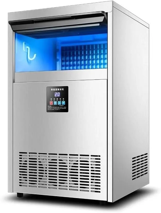 VEVOR commercial stainless steel ice maker producing up to 100kg of ice per 24 hours with self-cleaning function.