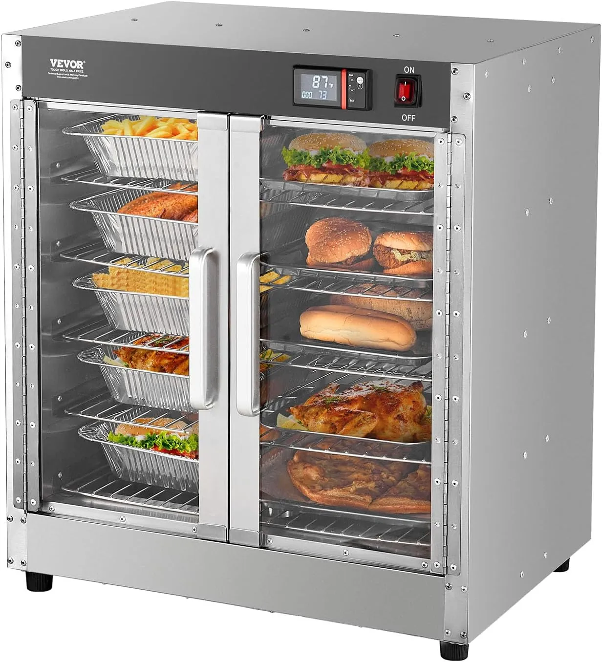 VEVOR 2-door stainless steel dry food storage cabinet with adjustable shelves.