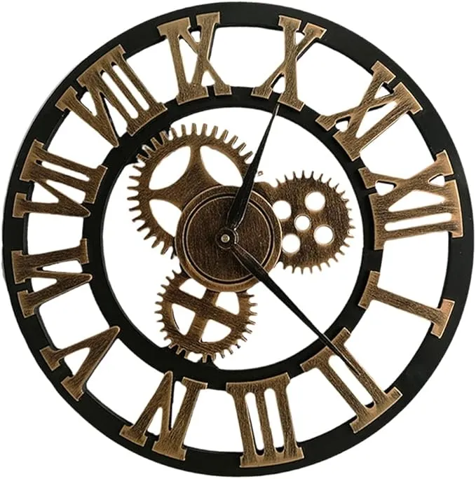 Vintage gear wall clock with retro design for home, living room, and café décor.