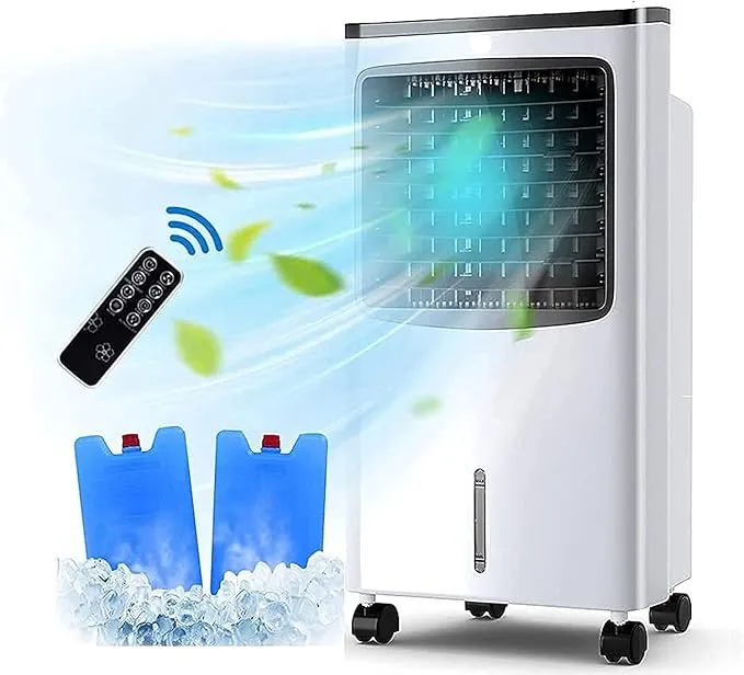 ZJCQA portable air conditioner and humidifier with 3-speed fan for home and office use.