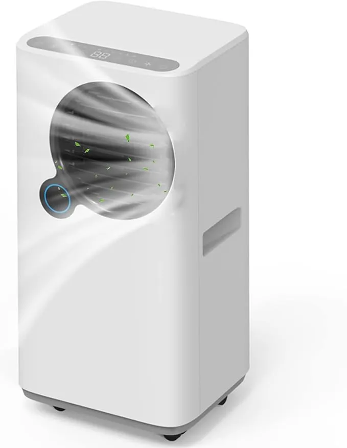 saKlnM-yRz 8000BTU portable home air conditioner with cooling and heating functions in a bedroom.