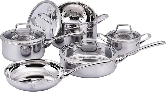 10-piece Kucht Culinary 3-ply stainless steel professional cookware set.