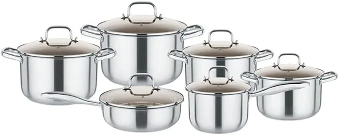 12-Piece 304 Stainless Steel Cookware Set – Pots, Pans & Glass Lids