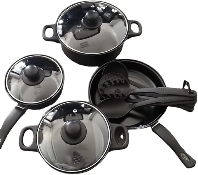 13‑Piece Aluminum Cookware Set – Dishwasher Safe Frying Pans & Utensils
