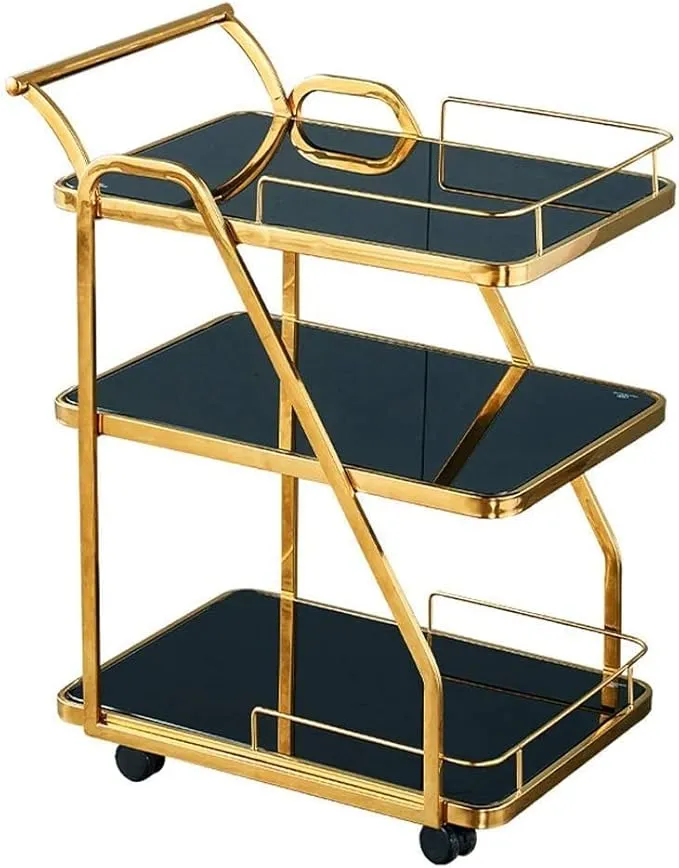 3-tier stainless steel rolling storage cart for kitchen, restaurant, and café use.