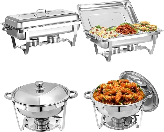 4-piece stainless steel buffet serving set for parties, weddings, and catering events.