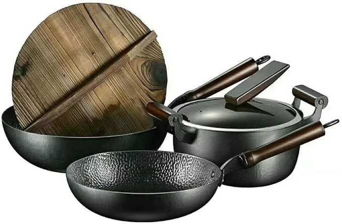 5‑Piece Handmade Non‑Stick Iron Pots Set – Cooking & Soup Pots