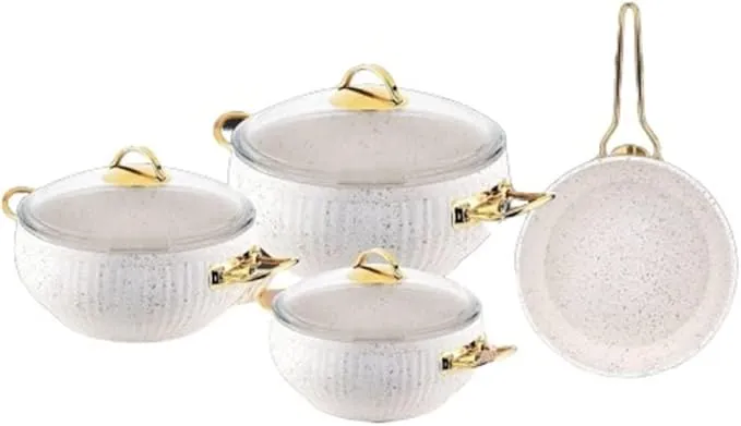 7-piece granite nonstick cookware set with pots, pans, and kitchen cooking accessories.