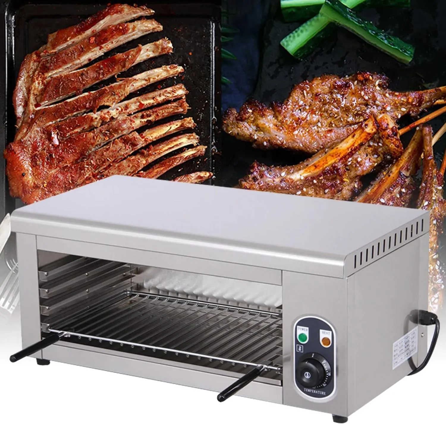 Adjustable commercial electric salamander broiler oven designed for countertop use.