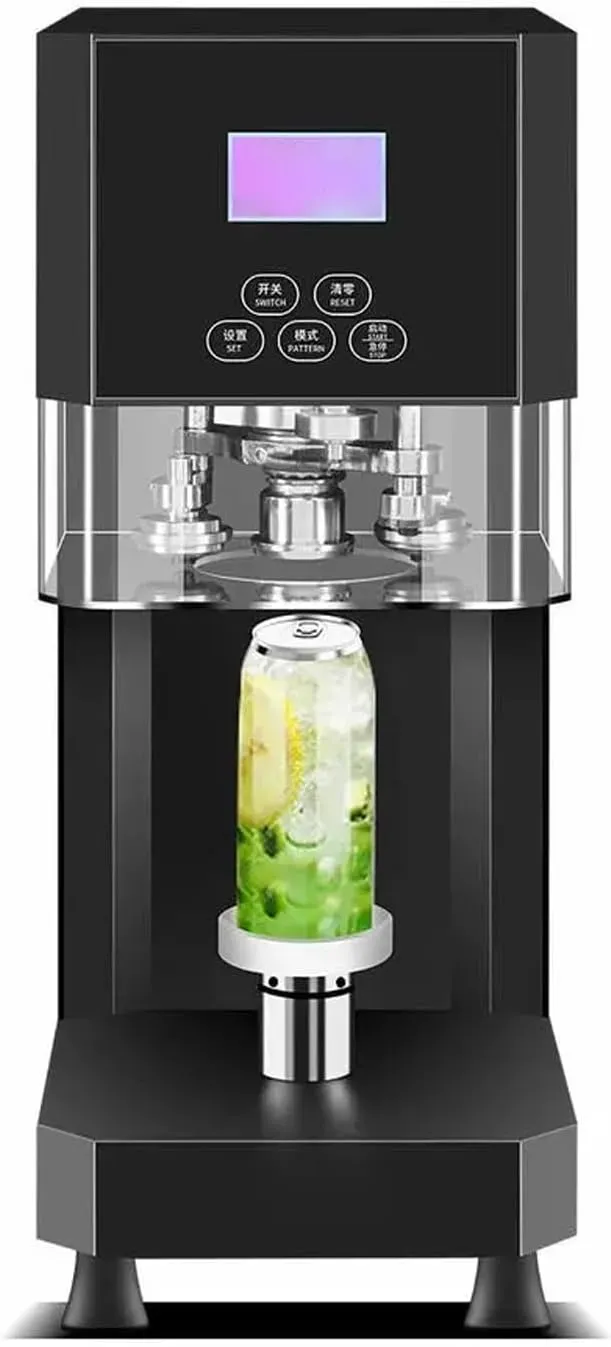 Automatic electric benchtop container sealing machine for commercial food and beverage packaging.