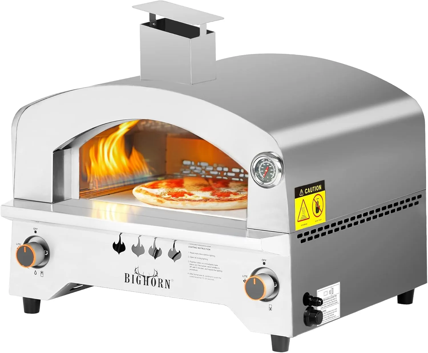 BIG HORN OUTDOORS portable infrared steak grill tabletop model reaching 1500°F for high-heat cooking.