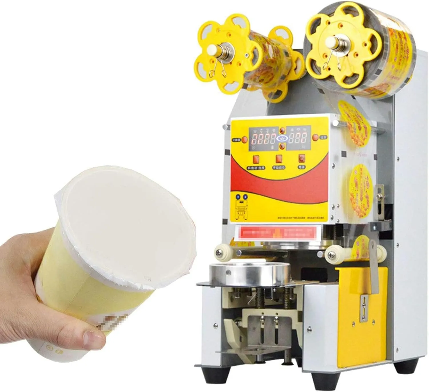 Commercial automatic sealing and cup sealer machine for beverage packaging
