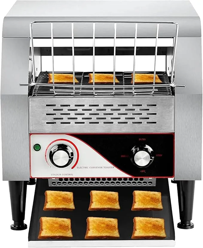 Commercial heavy-duty conveyor toaster oven for restaurant and bakery use.