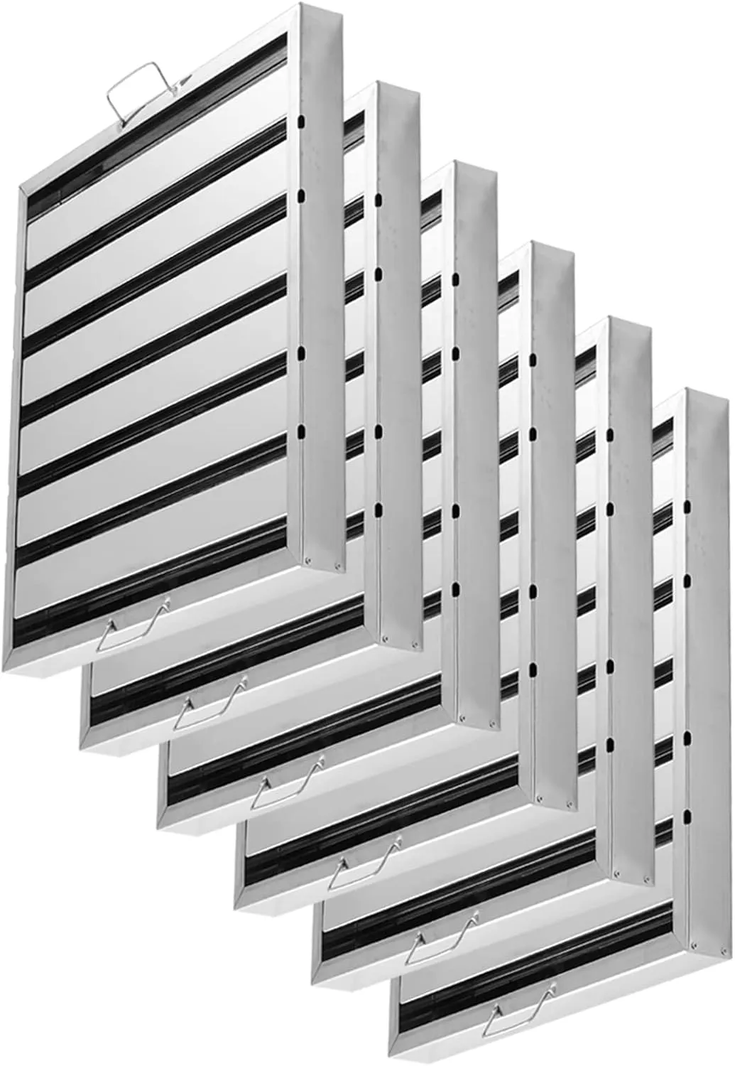 Commercial stainless steel kitchen hood grease baffle filter for ventilation systems.