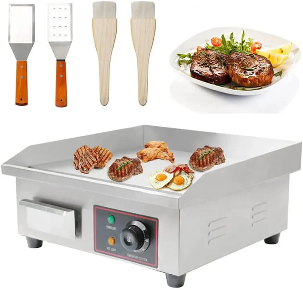 Commercial stainless steel tabletop teppanyaki grill for professional cooking use.