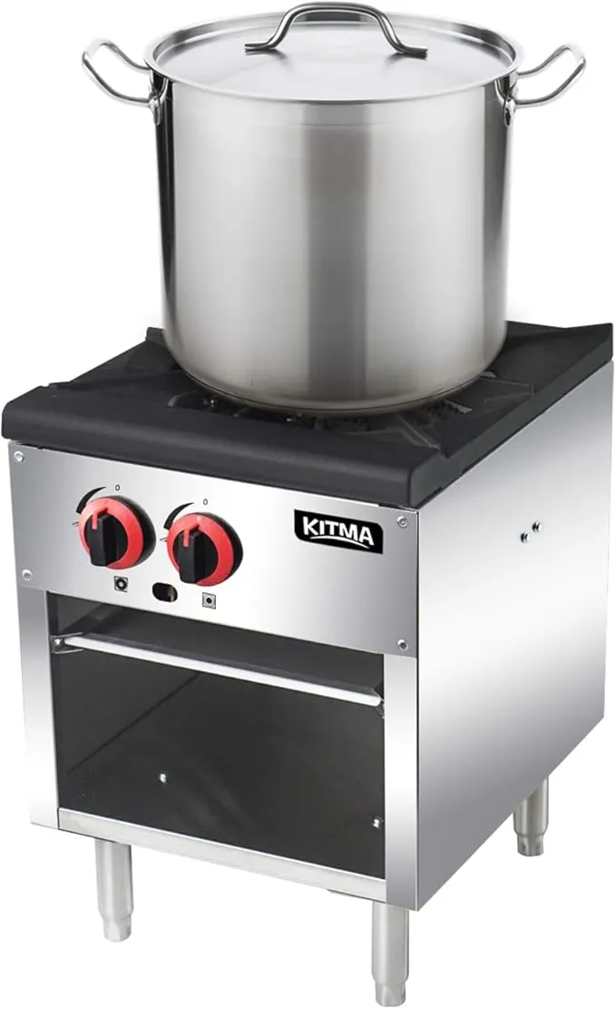 Commercial stock pot stove with 2 burners, propane-fueled by KITMA.