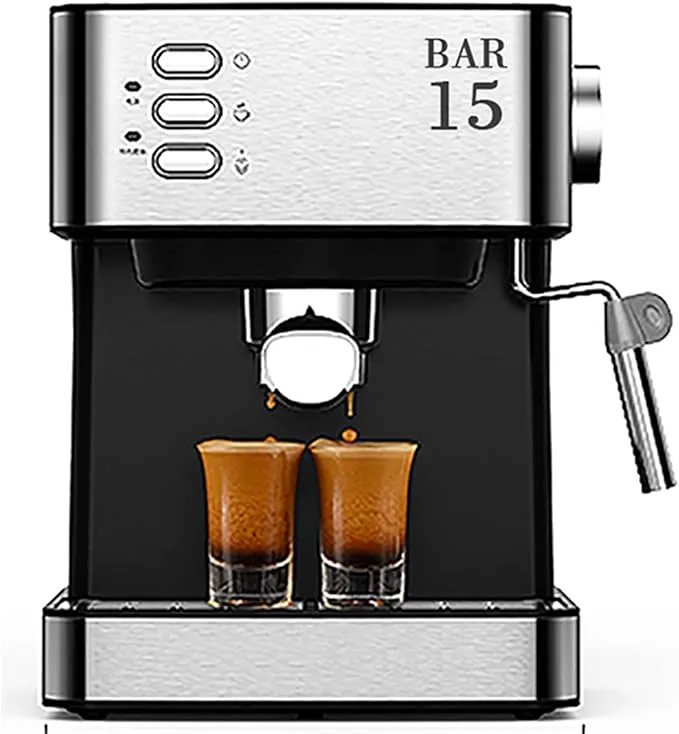 Compact semi-automatic espresso coffee maker for home use.