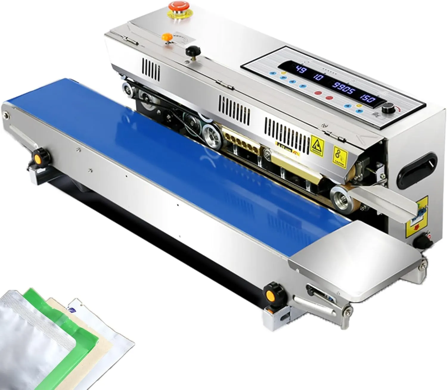 Continuous automatic temperature-controlled printing and sealing machine for commercial packaging.