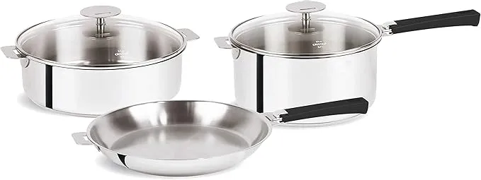 Cristel Mutine 7-piece stainless steel cookware set for kitchen use.