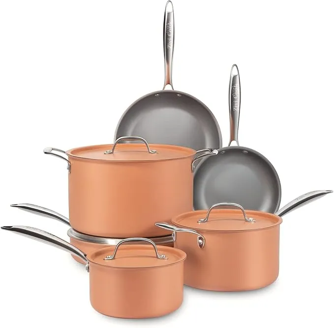 10-piece Daikin nonstick cookware set with healthy, safe, and oven-friendly pots.