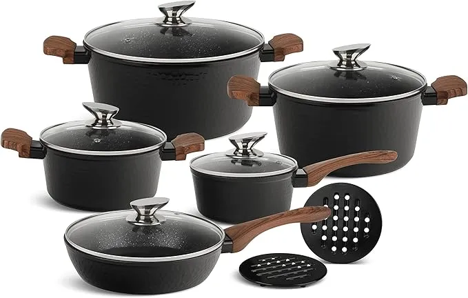 12-piece EDENBERG induction cookware set with nonstick pots and pans for easy cooking.