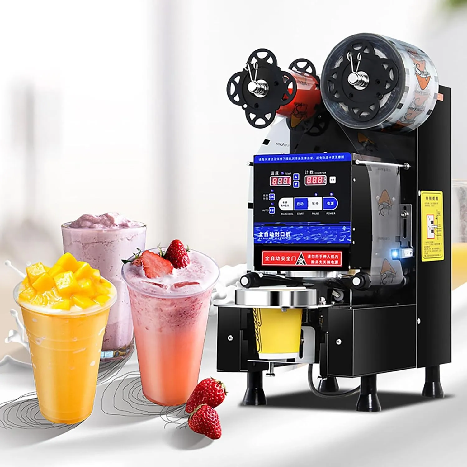 Electric commercial automatic cup sealer machine for beverages