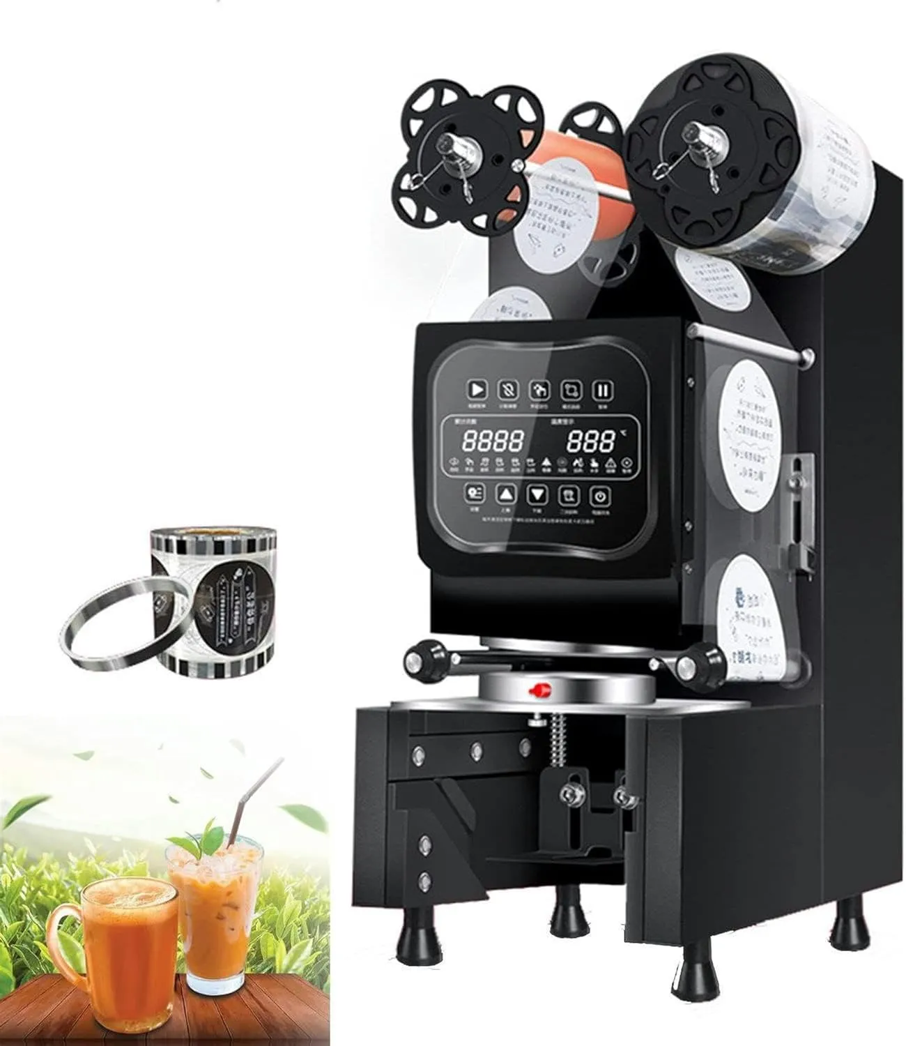 Electric commercial cup sealer device for secure beverage cup sealing