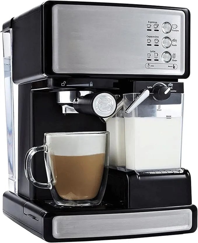 Espresso and cappuccino coffee machine for home use.
