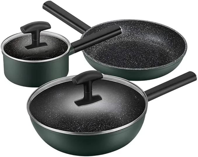 GRETD 3-piece stainless steel nonstick cookware set with thick and durable pots and pans.
