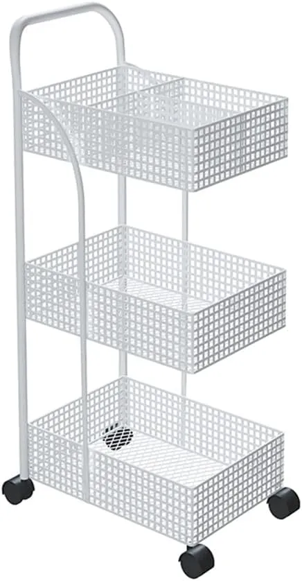 Gold metal rolling trolley cart for bedroom, kitchen, and bathroom storage.