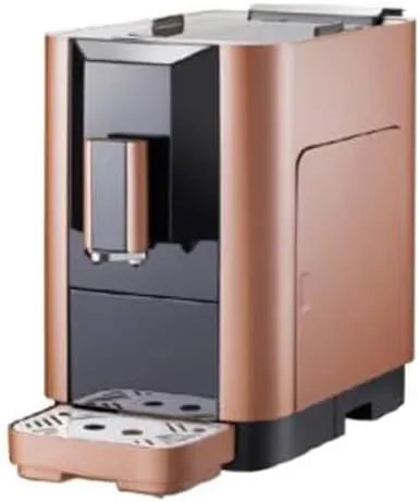 Golden espresso coffee machine for home and café use.