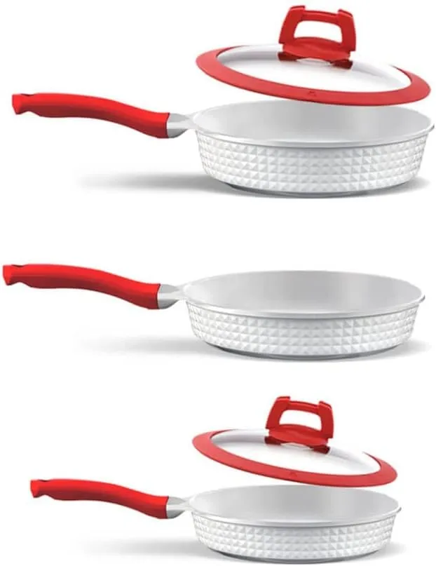 HZGLPX HXSMK 5-piece non-stick cookware set with pans and tempered glass lids for all stove types.