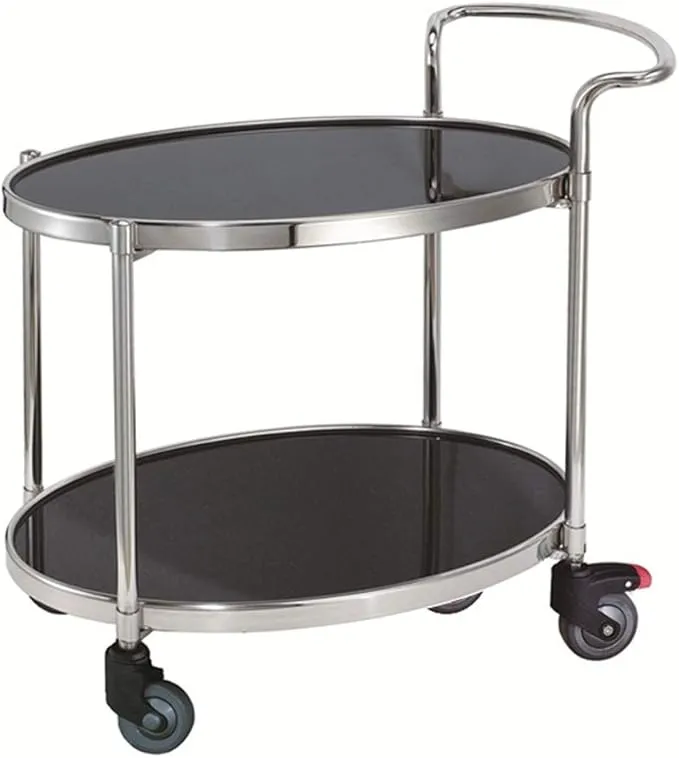 Heavy-duty 2-level rolling utility cart with wheels for kitchen and living room.