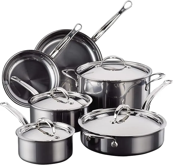 Hestan NanoBond 10-piece titanium cookware set, non-toxic and induction ready.