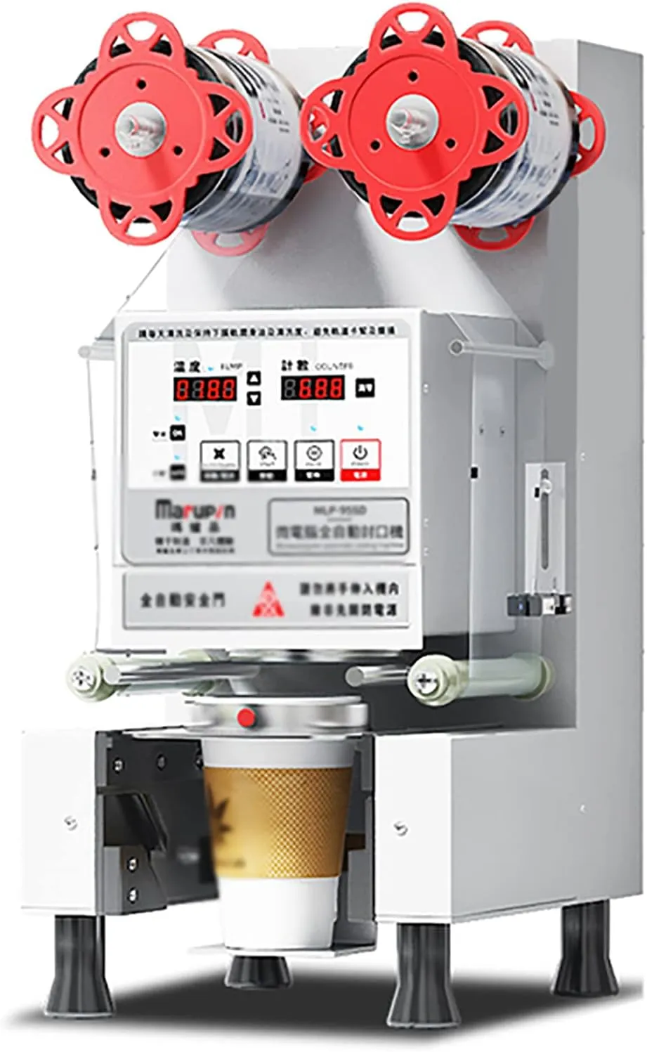 High speed commercial automatic cup sealer machine in stainless steel for beverage packaging
