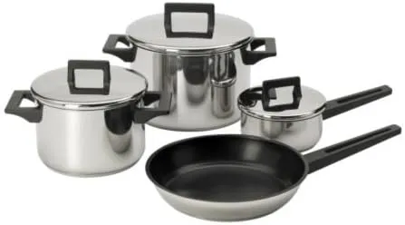 IKEA SNITSIG 7-piece stainless steel cookware set with pots, pans and glass lids for home kitchen
