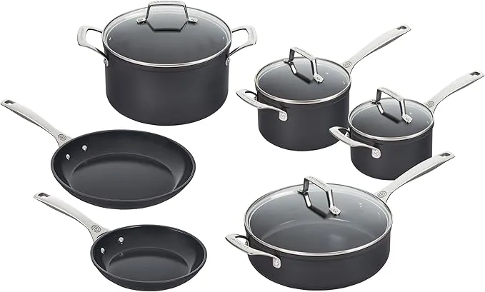 10-piece Le Creuset essential nonstick ceramic cookware set with premium pots and pans.
