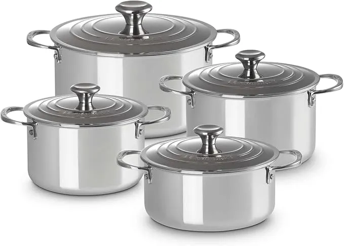 10-piece Le Creuset Signature stainless steel cookware set, durable and stylish.
